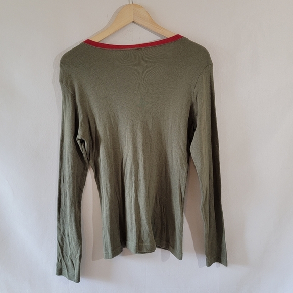 PINK Cattlelac Y2K Henley Top Sz M Green Red Embroidery Western Academia Preppy - Picture 2 of 10